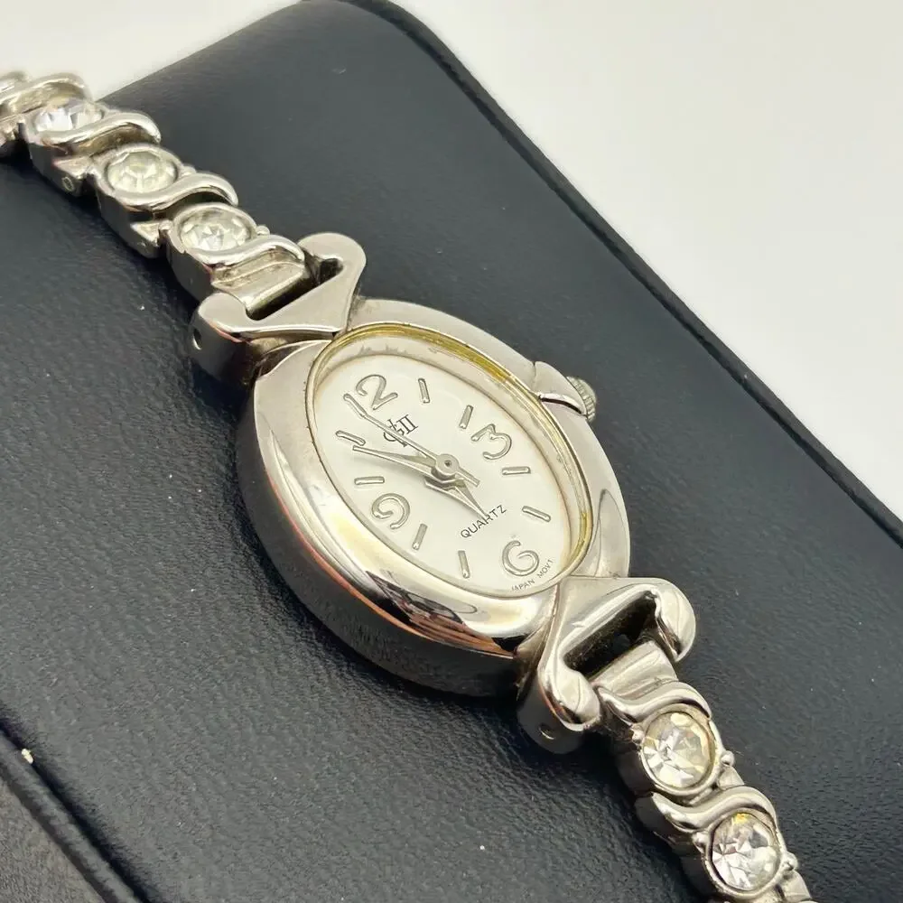 Women’s Silver-tone Watch Oval Dial with Crystals on the Band Working
